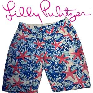 Lilly Pulitzer shorts.  Size 0   Red starfish on blue and white background.